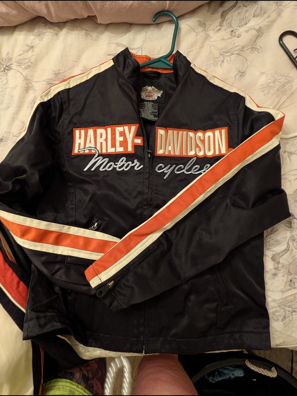 Harley-Davidson Black Jacket with Orange & Cream Racing Stripes
